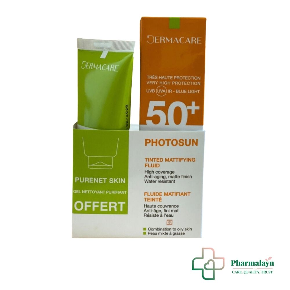 DERMACARE PHOTOSUN 02 FLUIDE SOLAIRE TEINTE PEAUX MIXTES A GRASSES SPF 50+ 50ML