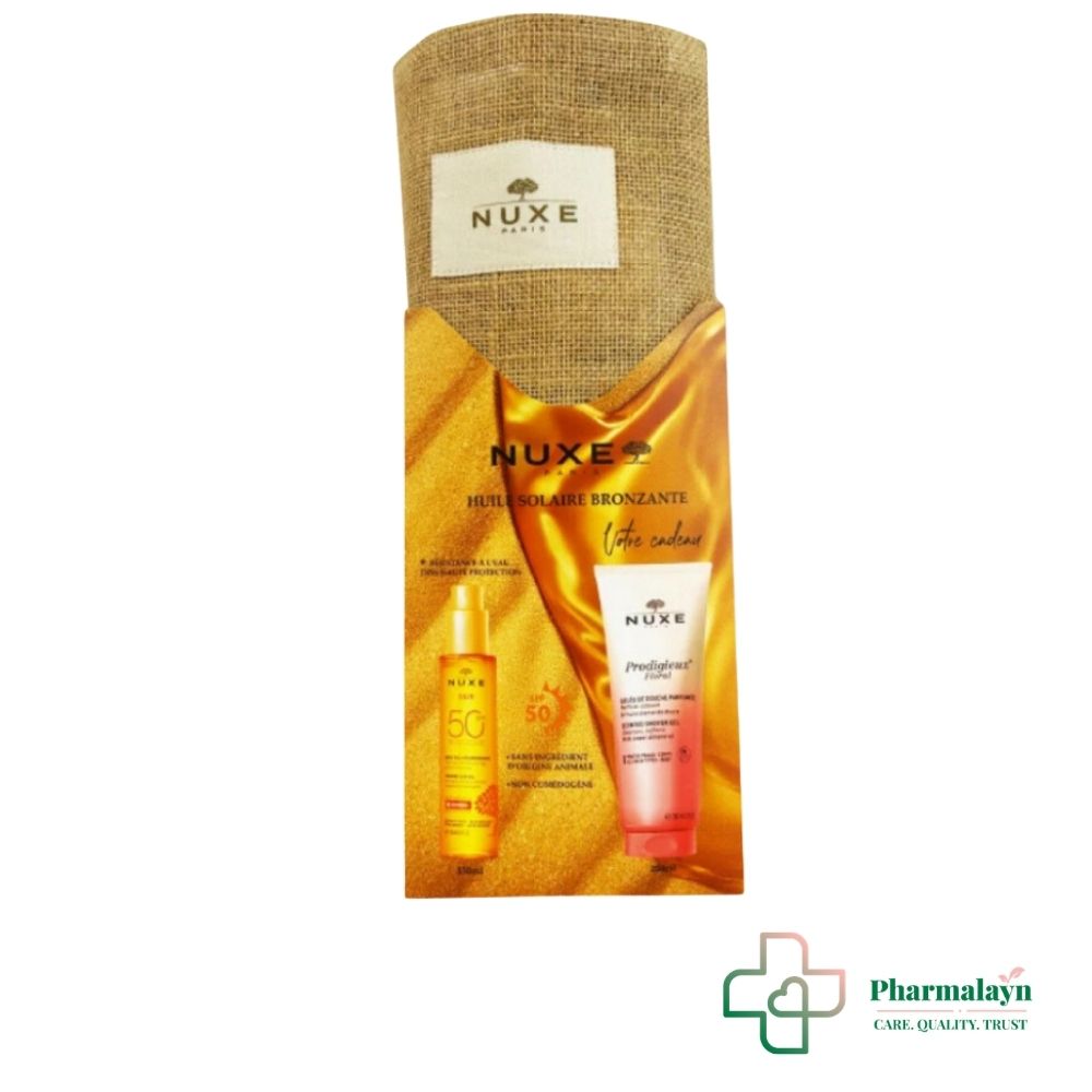 NUXE SAC SUN HUIILE BRONZANTE SPF50+ 150ML+PRODIGIEUX FLORAL GELEE DE DOUCHE 200ML (OFFERT) REF NUXE0043